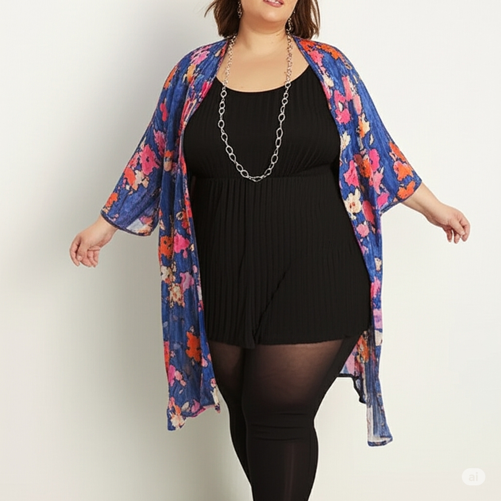 OOTD ✨ 100%Cotton Ribbed Romper & Floral Front Button Tunic • Plus Size •